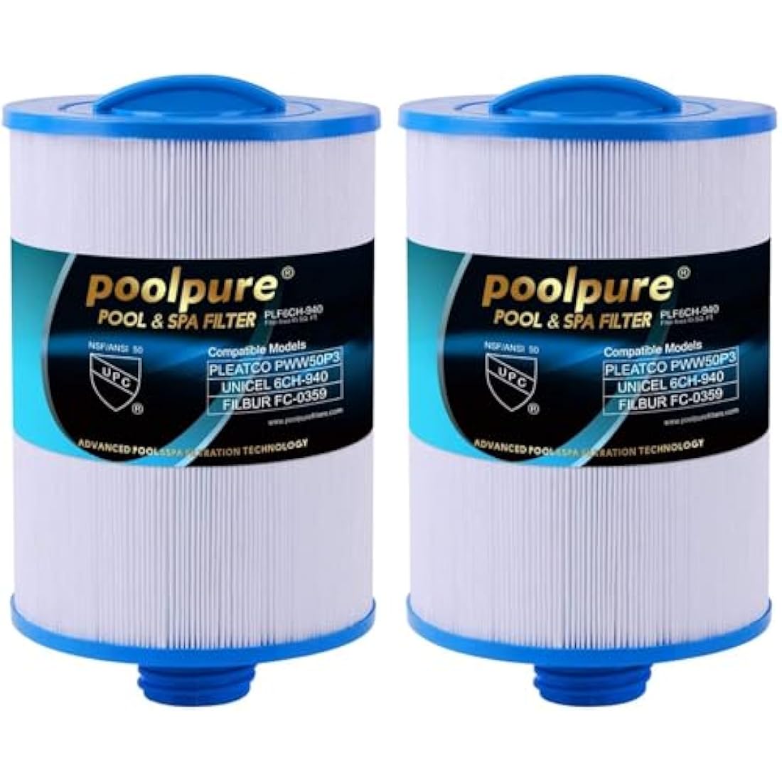 POOLPURE Spa Filters for Hot Tub, Replacement for Unicel 6CH-940, Pleatco PWW50P3, PWW50-P3, Filbur FC-0359, Waterway Plastics 817-0050, 25252, 378902, 03FIL1400, 2 Pack