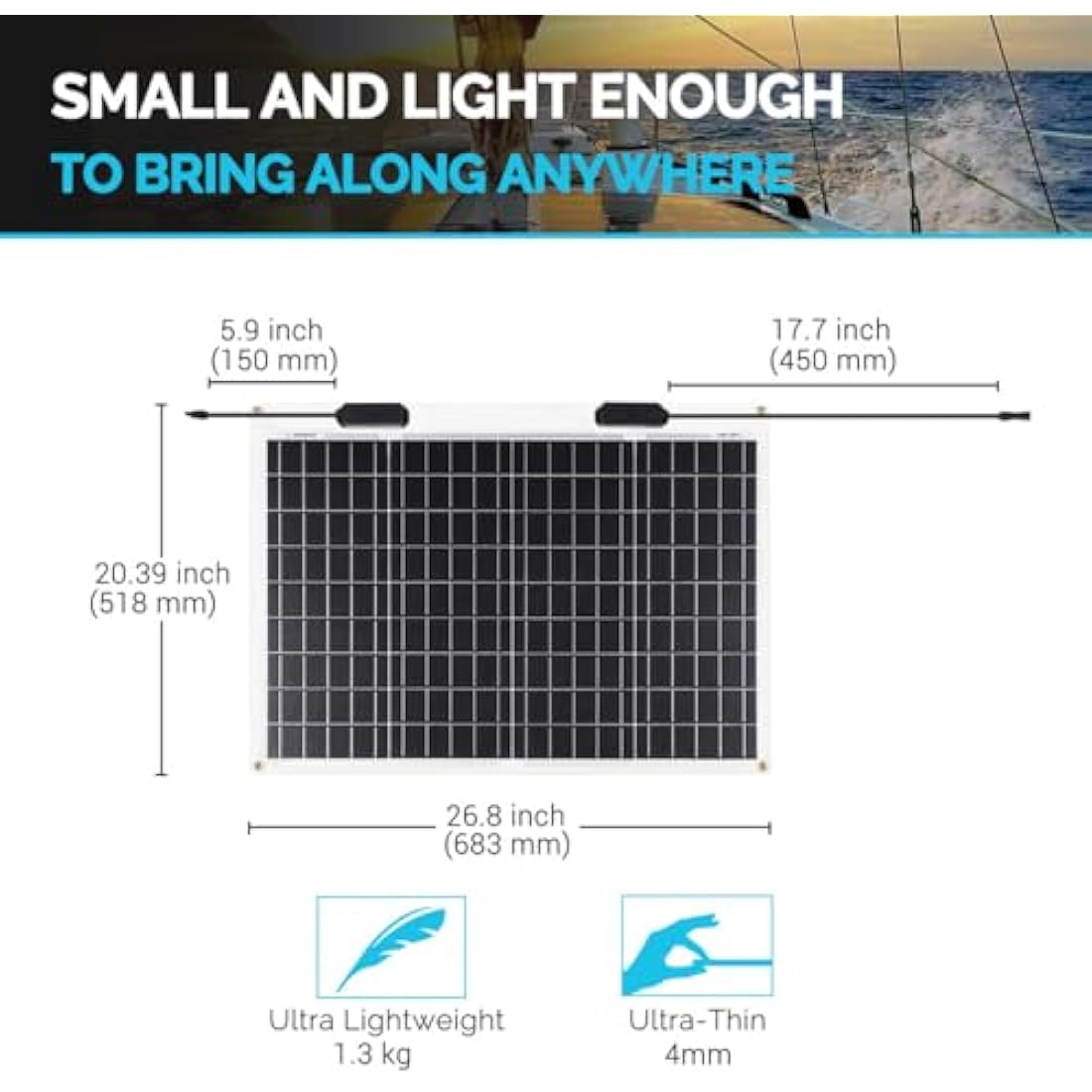 Renogy Flexible Solar Panel 50 Watt 12 Volt Monocrystalline Semi-Flexible Bendable Mono Off-Grid Charger for Marine RV Cabin Van Car Uneven Surfaces,Black