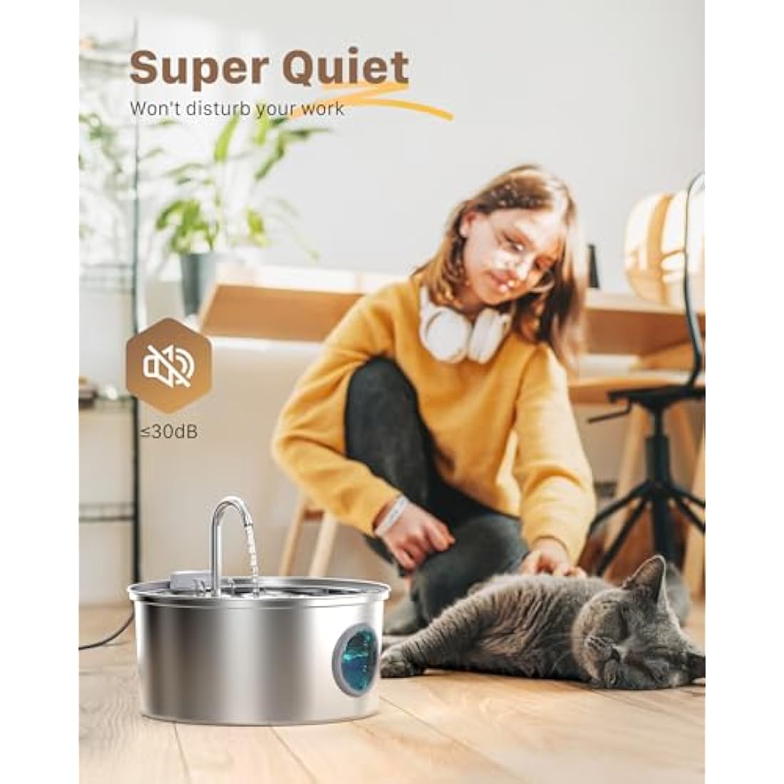Cat Water Fountain for Drinking: Quiet Cat Water Fountain Stainless Steel - 108oz/3.2L Cats fountains - Pet Waterer Fountains - Vailable for Dogs and Cats