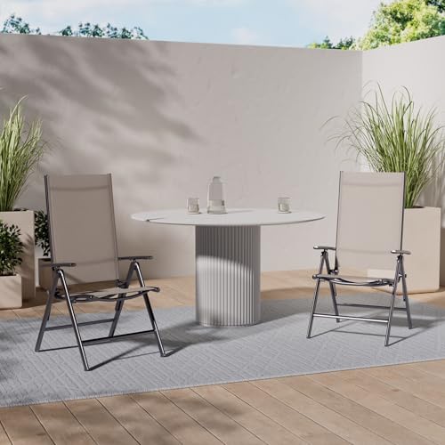Chicreat Korfu Aluminium Folding Chair, Beige, 67 x 59 x 113cm