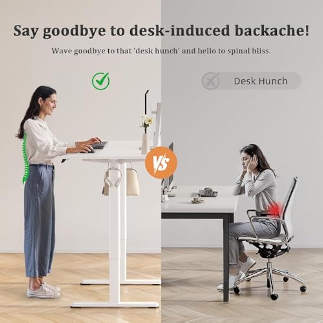 Claiks Electric Standing Desk, Adjustable Height Stand up Desk, 100x60 cm Sit Stand Home Office Desk with Splice Board, White Frame/White Top