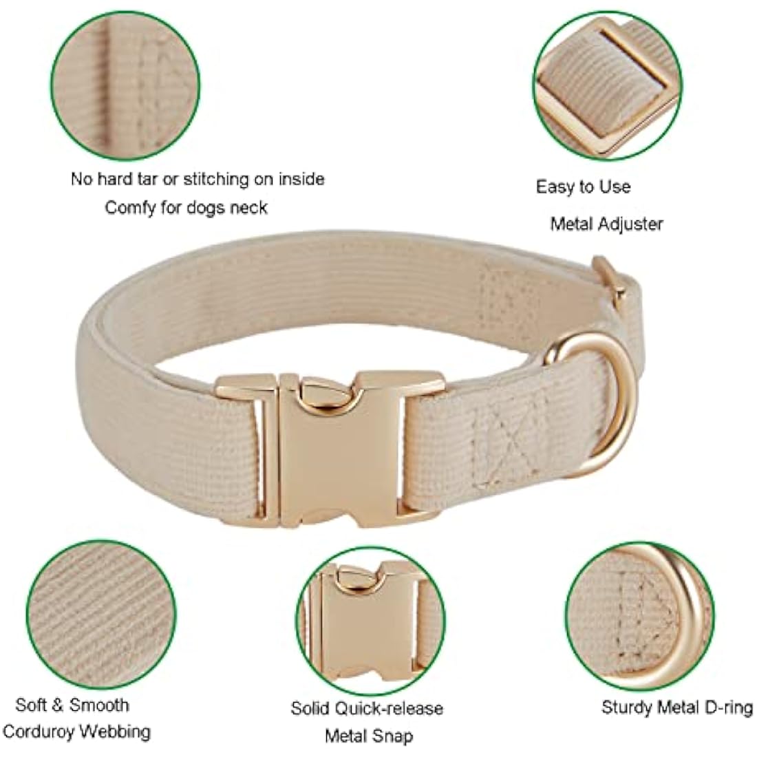 YUDOTE Ultra-soft Dog Collar Natural Cotton Corduroy Made for Small Dogs with Sensitive Skin,Creamy White
