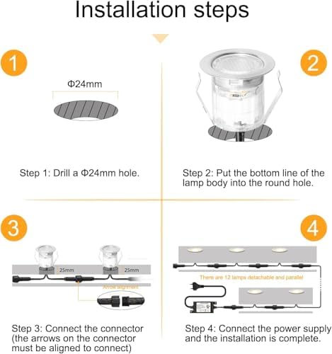 INDARUN Warm White Led Decking Lights Outdoor Waterproof IP67 Ø30MM 12V - Led Plinth Light Kits for Terrace/Patio/Path/Wall/Garden/Decoration, 10 Packs