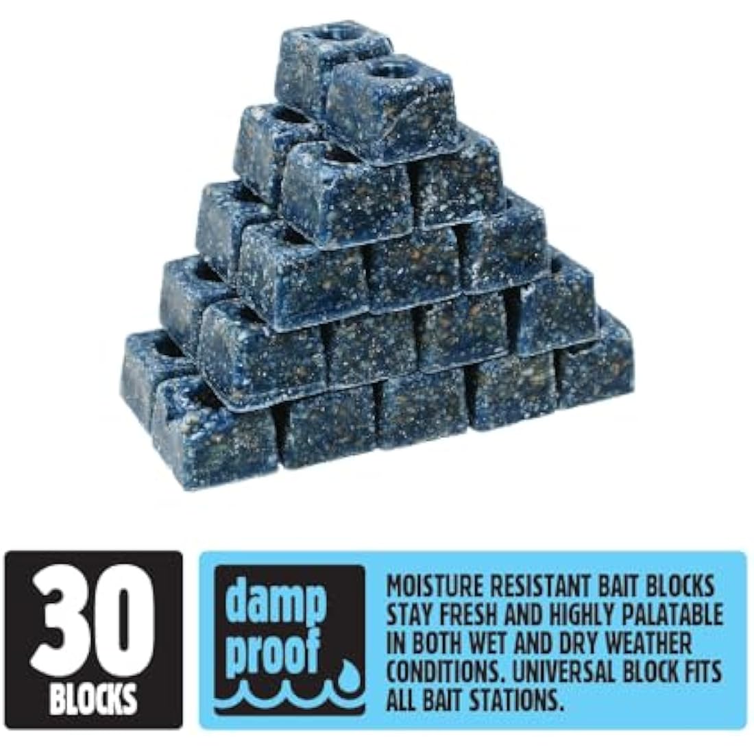 The Big Cheese All-Weather Block Bait - 10g x 30 Kills Mice and Rats Damp-Proof, Weather-Resistant, Blue Difenacoum