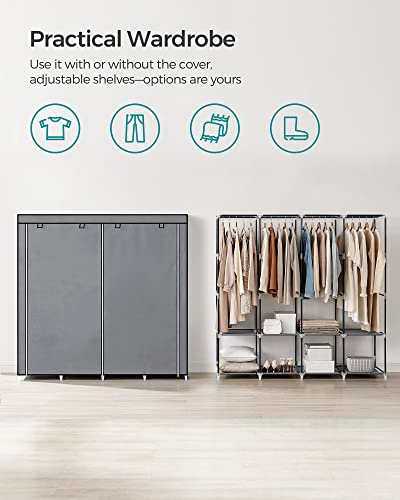 SONGMICS Clothes Wardrobe, Portable Closet, Garment Organiser Rack with 4 Hanging Rails, Shelves, 4 Side Pockets, 170 x 45 x 167 cm, Large Capacity