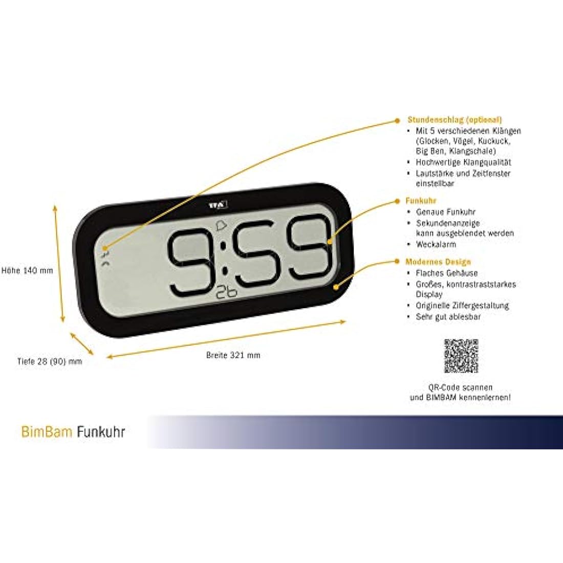TFA Dostmann – Carillon Bimbam Clock 5 Different Sounds of Cat 60.4514 (Black)