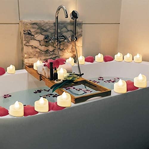 Mudder 12 Pcs Heart Shape LED Tealight Candles Love LED Candles with 200 Pieces Silk Rose Petals Scatter Artificial Petals for Valentine's Day Wedding Table Party Decor(Yellow Light, Dark Red Petal)