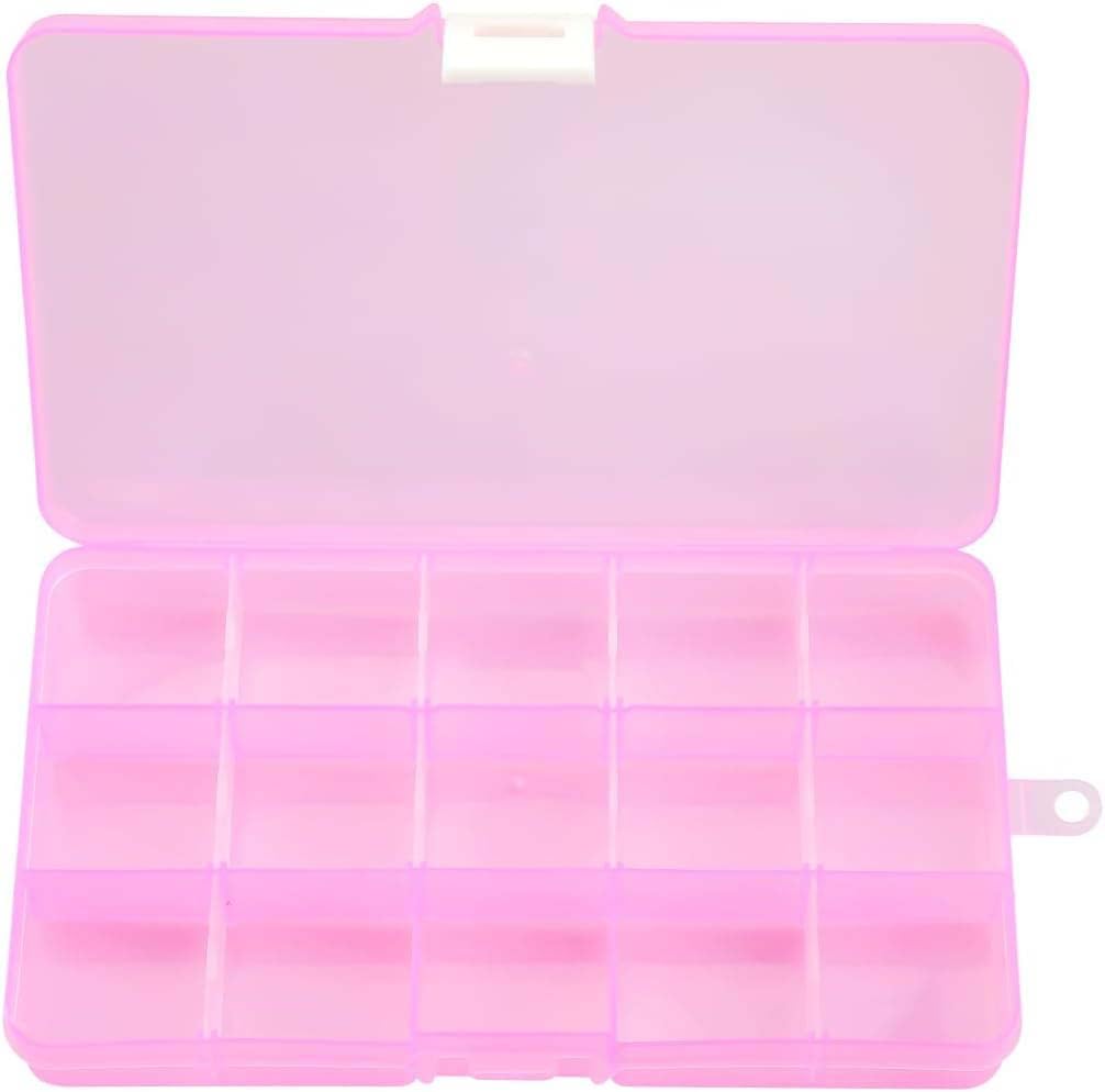 Hopzab 15 Grids Plastic Jewellery Organizer Clear Storage Box Bead Container with Adjustable Dividers for Small Accessories Items Office Supplies