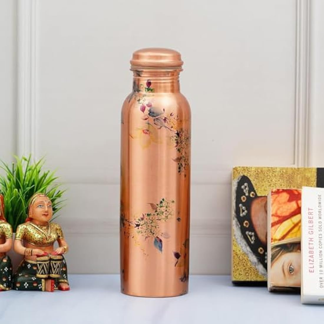 Craft Trade Printed Copper Bottle with Lid and Carry Bag for Drinking Water BPA Free Leak Proof Boosts Immunity, Supports Digestive & Liver Health 34oz - 1 Litre