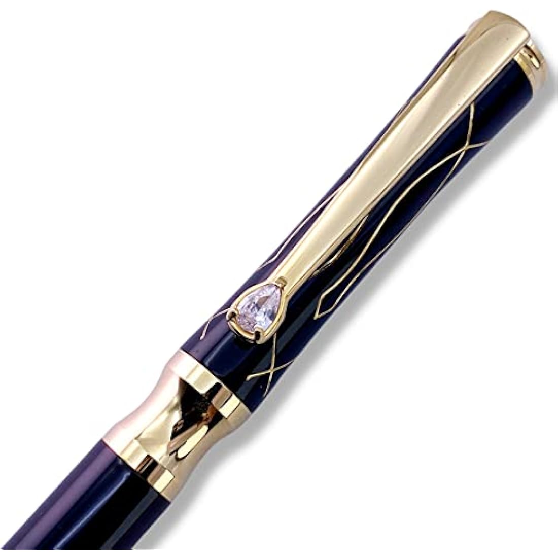 LACHIEVA LUX Black Elegant Crystal Executive Metal Ballpoint Pen with German-made P900M Refills, Luxury and High end Writing Instruments for women-Black