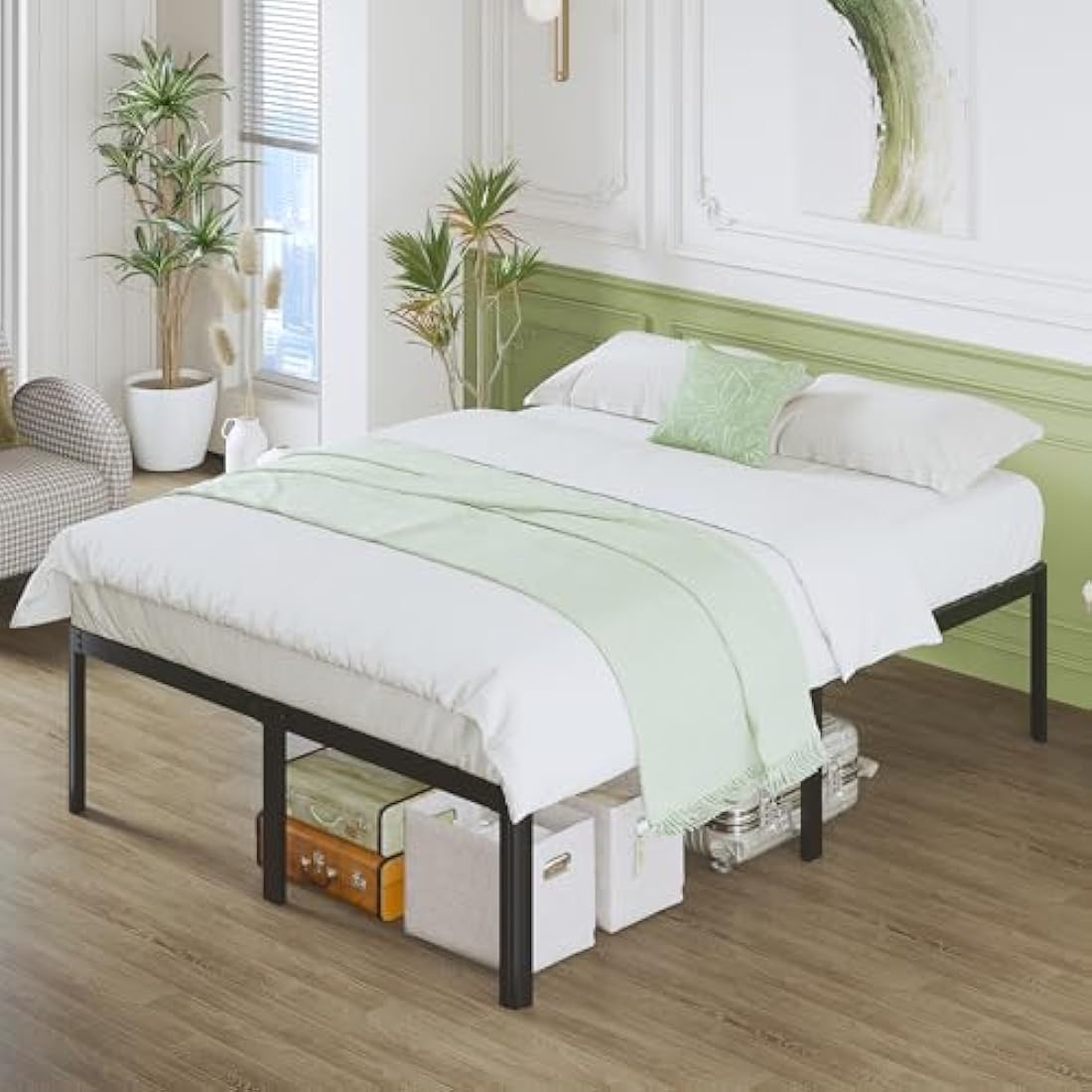 Lutown-Teen High Small Double Bed Frame 4ft with Rounded Corner Legs, Heavy Duty Metal Bed Frame Small Double, Small Double Beds 46 cm High, Noise Free, Easy Assembly