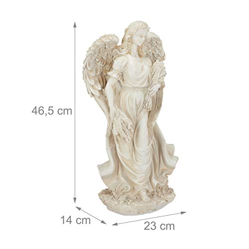 Relaxdays Garden Ornament Angel, Cherub Figurine, Weather-& Frost-proof, Garden, Balcony, In- & Outdoors, Polyresin; Cream-white