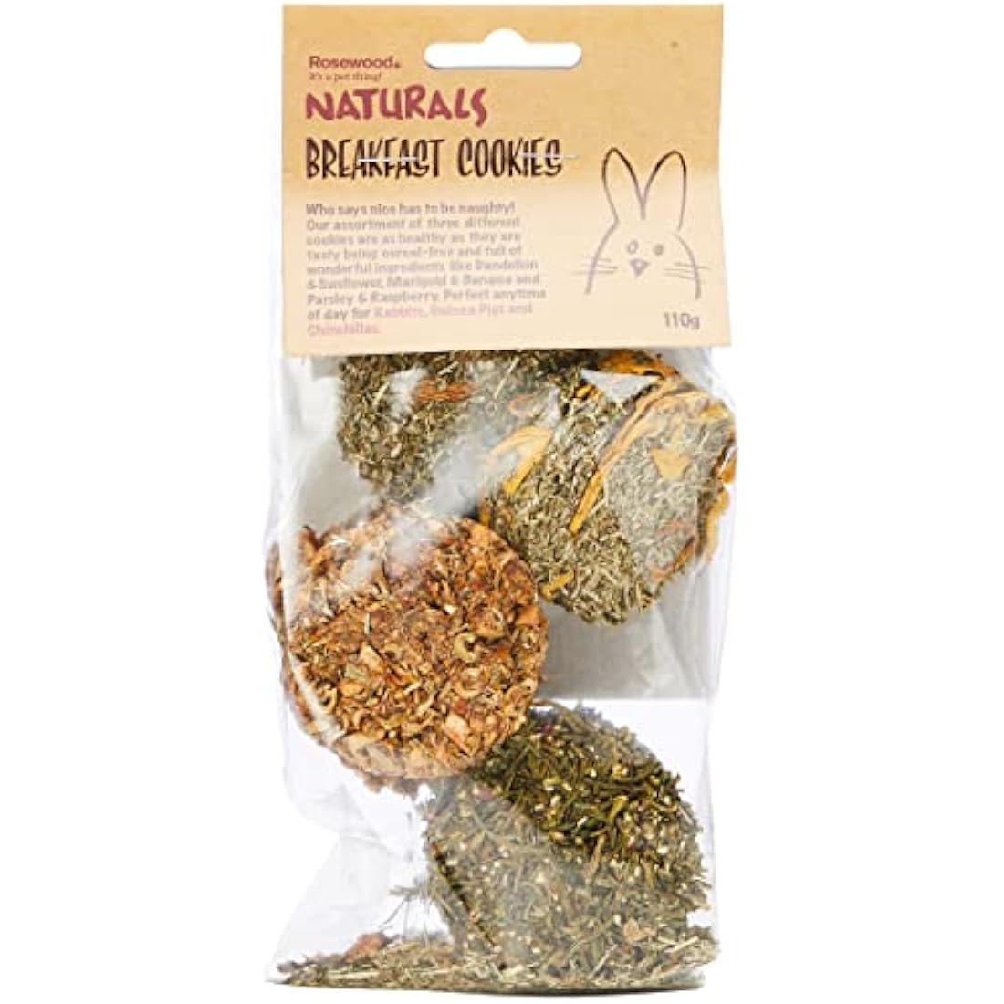 Rosewood Naturals Breakfast Cookies, Small Animal Treats for Rabbits, Guinea Pigs, Chinchillas, Degus, Hamsters, Gerbils, Mice and Rats, 110g