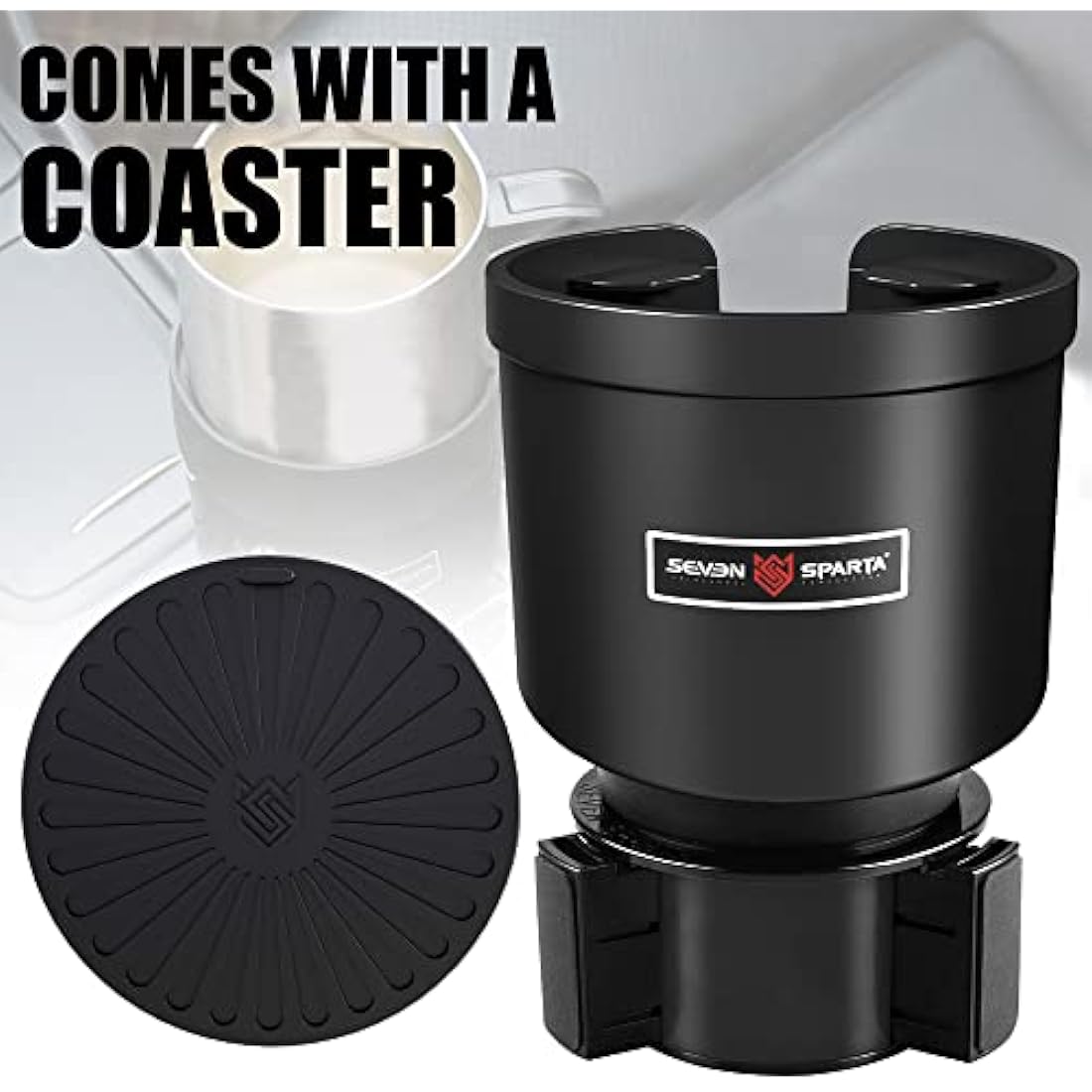 Seven Sparta Upgraded Car Cup Holder Expander Adapter with Offset Adjustable Base, Compatible with Yeti 14/24/36/46oz Ramblers, Hydro Flasks 32/40oz, Other Large Bottles Mugs in 3.4''-4.0'' (2)