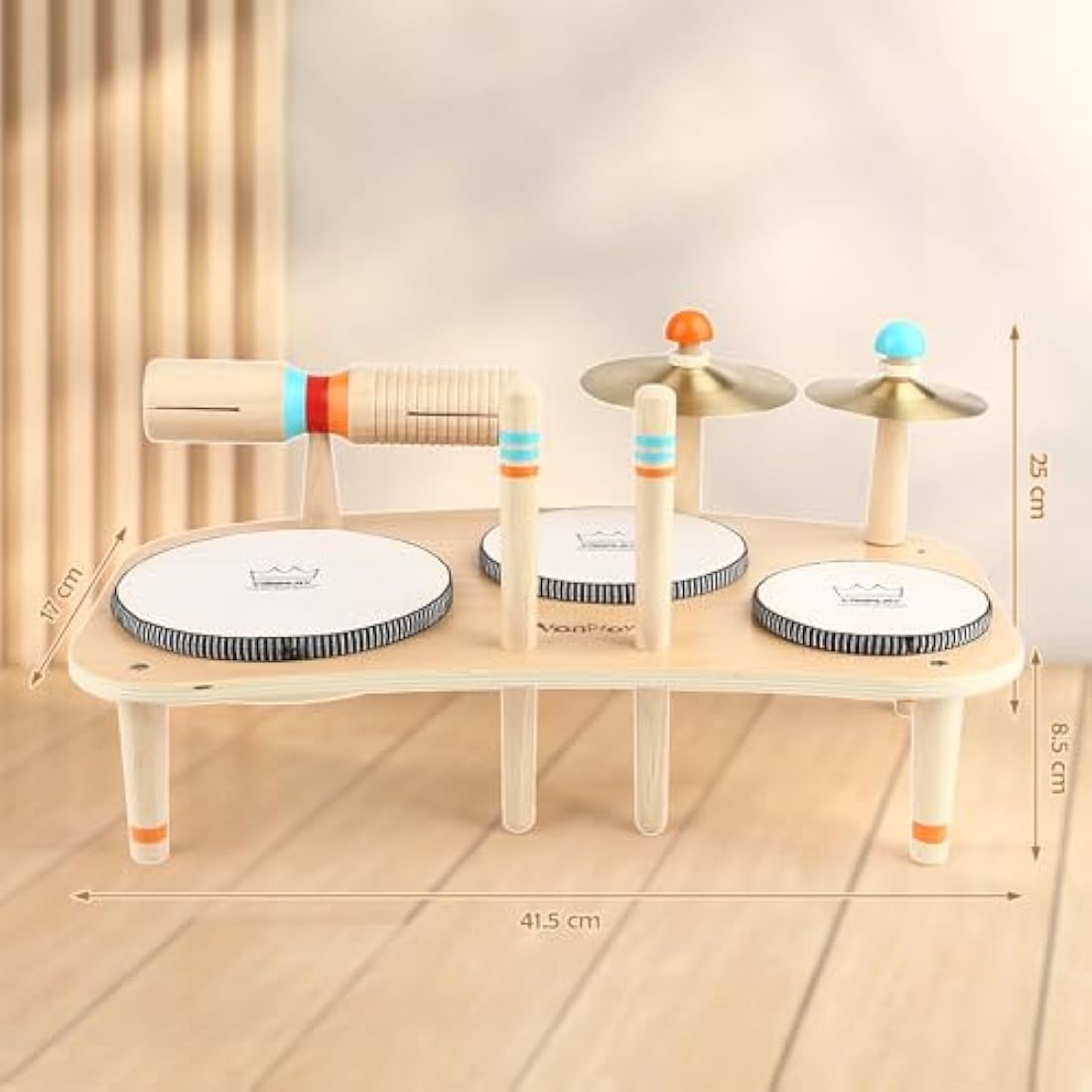 Vanplay Wooden Toys Kids Drum Kit Musical Instruments For Toddlers Baby Drum Musical Toys Gifts for 3 4 5 Years Old Girls Boys