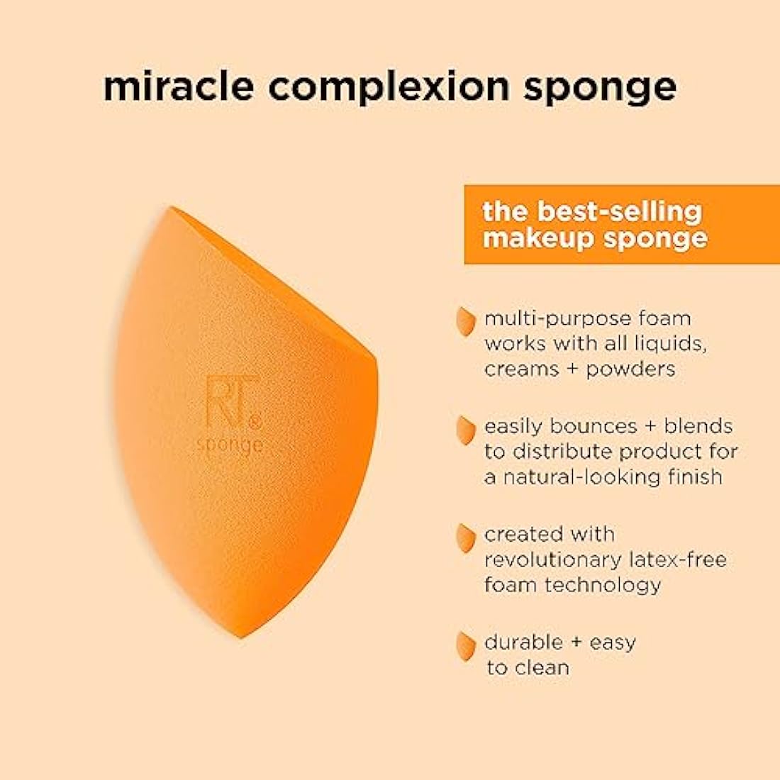Real Techniques Miracle Complexion Makeup Sponge for full cover foundation with Travel Case (Packaging and Colour May Vary)