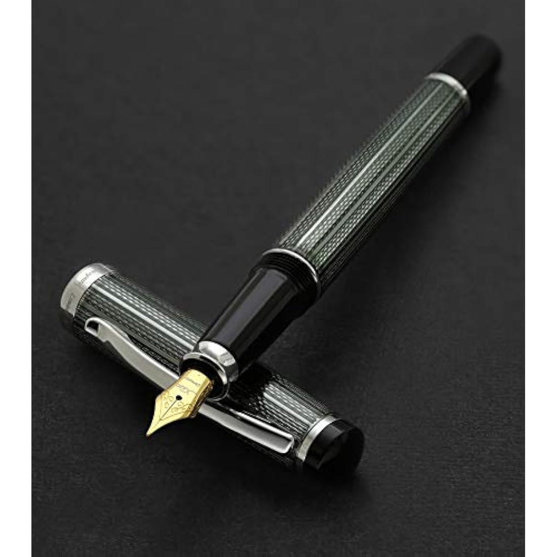 Xezo Incognito Fountain Pen, Fine Nib. Zinc Green Layered Lacquer with Pure Platinum Plating. Handcrafted, Limited Edition, Serialized