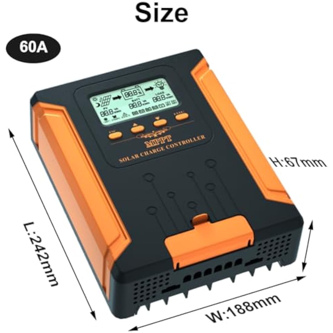 SolaMr 60A MPPT Solar Charge Controller 12V/24V/36V/48V Auto with LCD Display Solar Panel Regulator Max 180V Input for Gel Sealed Flooded and Lithium Battery-CM-60A