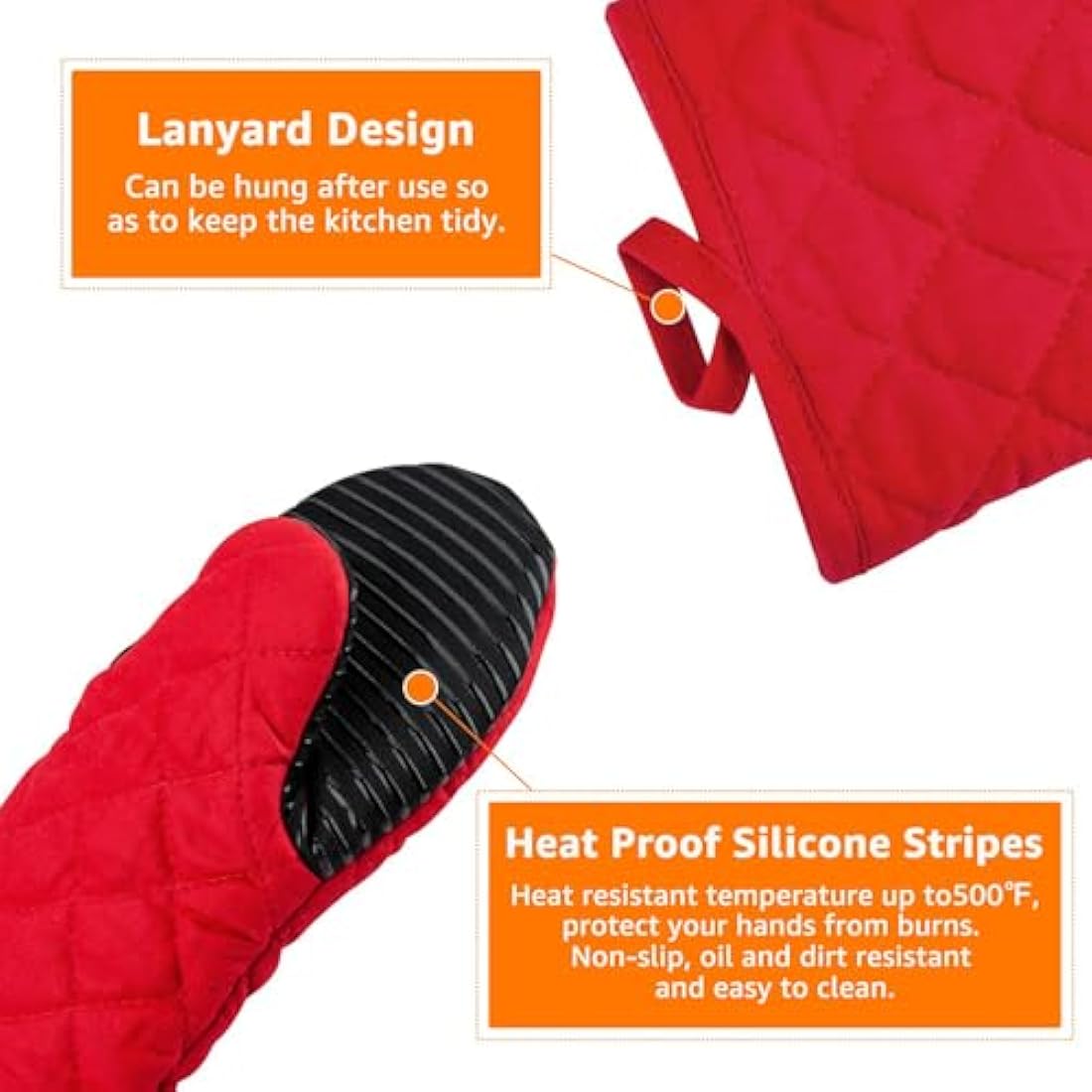 AYADA 2 Pack Puppet Oven Gloves Silicone 13" Long Sleeve Arm Soft Non-Slip,Oven Mitts Pair for Women Mum Hand for Microwave Home Kitchen Chef Cooking Baking Cookie (Red)