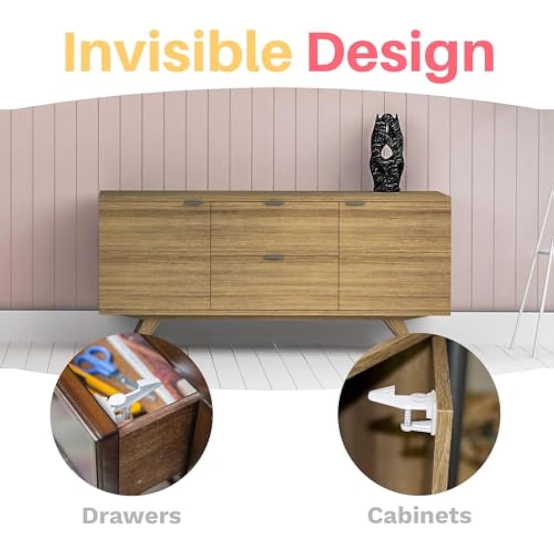Inaya Cabinet Locks Baby Proofing - Child Proof Drawer Locks - Child Safety Cabinet Latches with 3M Adhesive Easy Installation - No Drilling or Extra Screws (8 Pack)