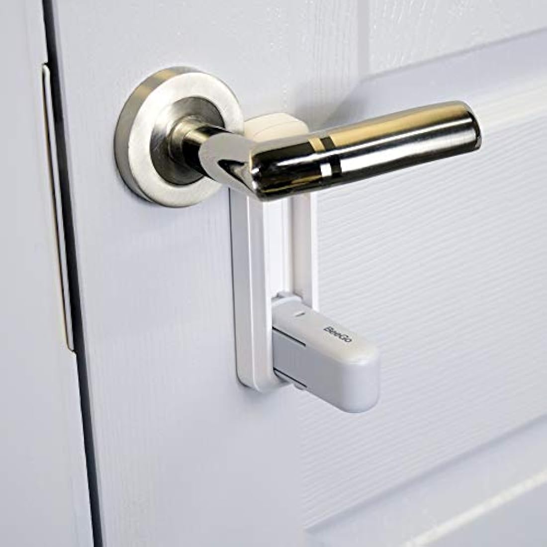 BeeGo® Door Lever Locks (2 Pack) – Stick On Door Lock Without Drilling | Door Security with Adhesive for Home, Bedroom, & Kitchen