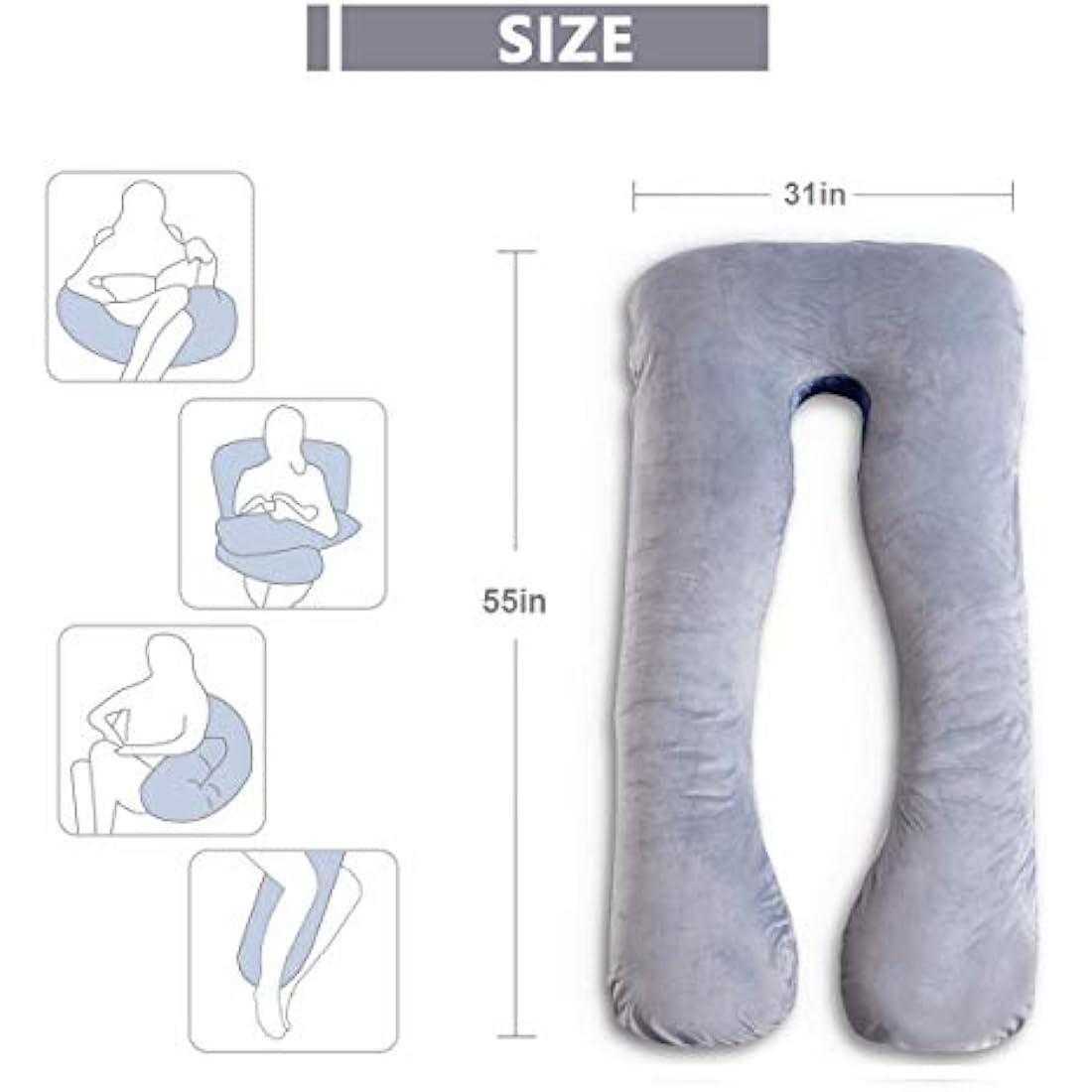 AS AWESLING Pregnancy Pillow, U Shaped Full Body Pillow, Nursing, Support and Maternity Pillow for Pregnant Women with Removable Velvet Cover (Grey)