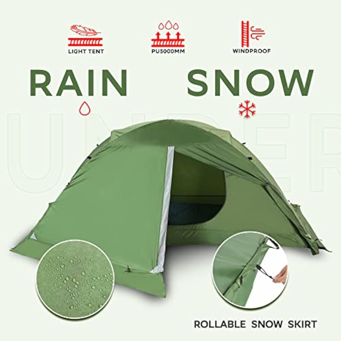 Underwood Aggregator 1/2-Man Camping Tent - 3/4 Season One Man Tent, Waterproof Lightweight Tent in Winter, Backpacking Dome Tent for Snow Camping, Mountaineering, Hiking, Setup Easily for 1/2 Person