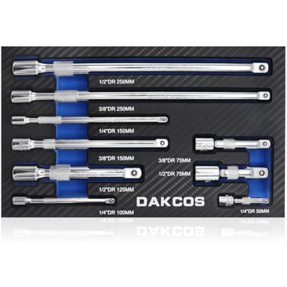 DAKCOS 9 Piece Extension Bar Set, 1/4" 3/8 "1/2" Drive Socket Extension Bar, Extensions Socket Tool, CR-V Steel