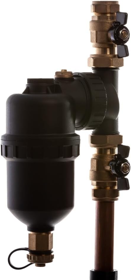 Magnetic Boiler Filter 22mm Inline Sludge Remover for Central Heating Systems - Includes Isolating Valves - NEW Improved 12000 Gauss Magnet TC-FILTER v2