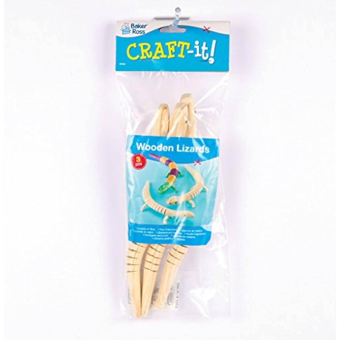 Baker Ross EF609 Flexible Wooden Lizards Craft Project — Ideal for Kids' Arts and Crafts, Gifts, Keepsakes and More (Pack of 3), 22 cm Long