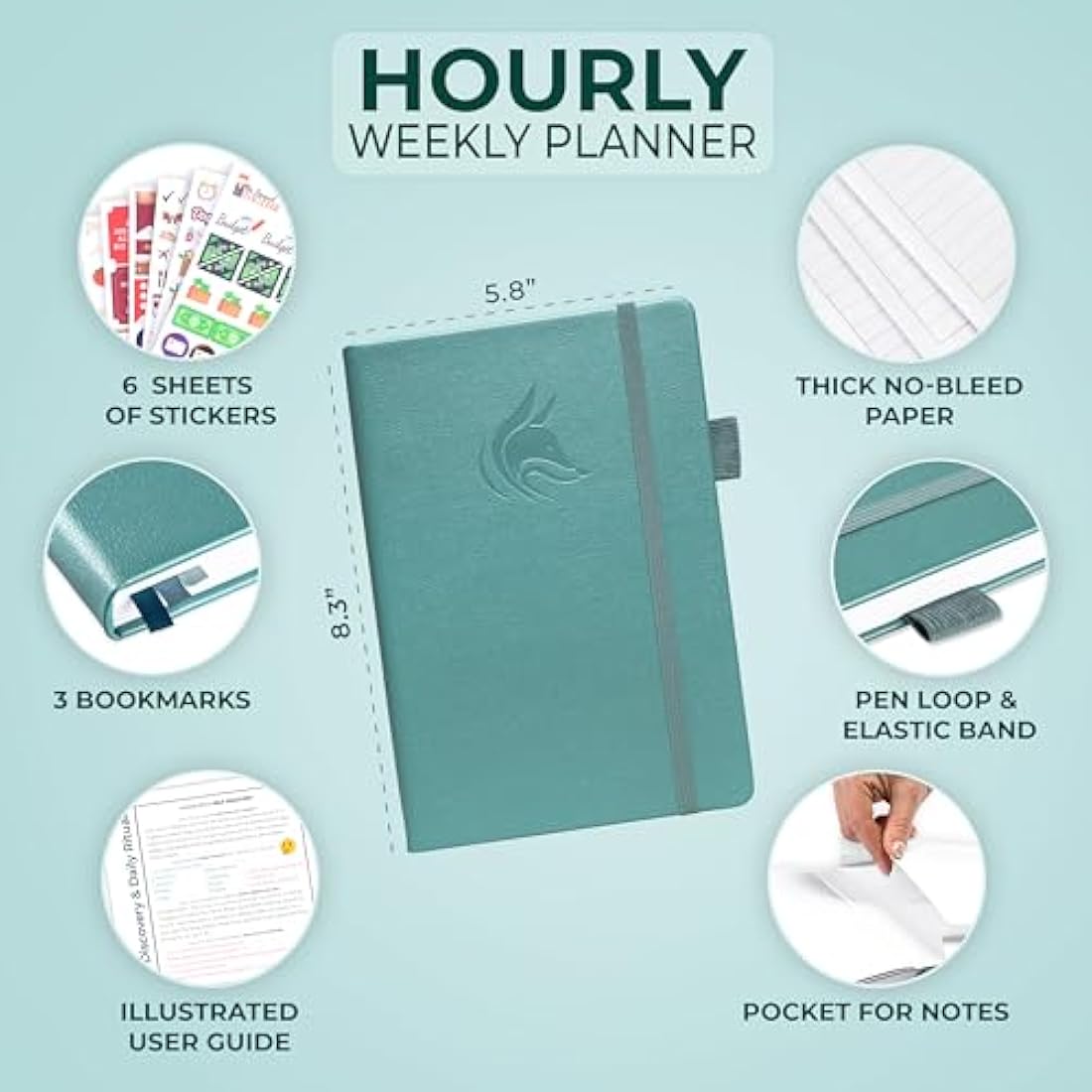 Clever Fox Planner Schedule – Undated Weekly & Monthly Life Planner with Time Slots, Appointment Book & Daily Organizer, A5 (Aquamarine)