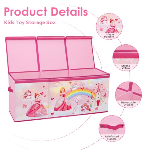 Decalsweet Princess Extra Large Kids Toy Storage Box with Lid,Foldable Oxford Toy Storage Organizer Box for Girls-963240cm-Lightweight Toy Chest