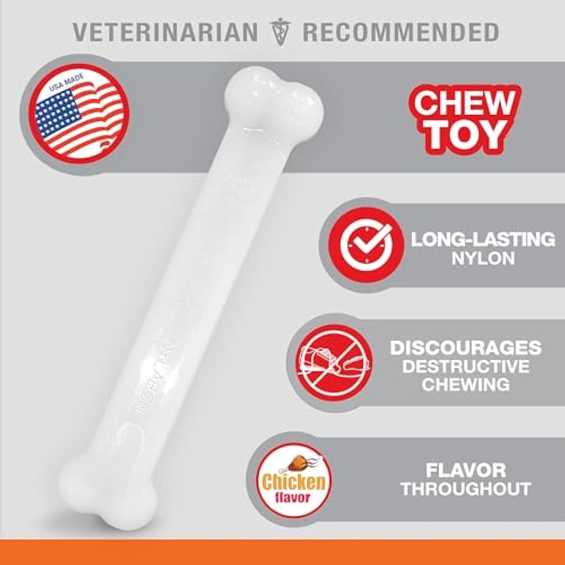 Nylabone Dura Chew Extreme Tough Dog Chew Toy Bone, Chicken Flavour, L, for Dogs Up to 23 kg