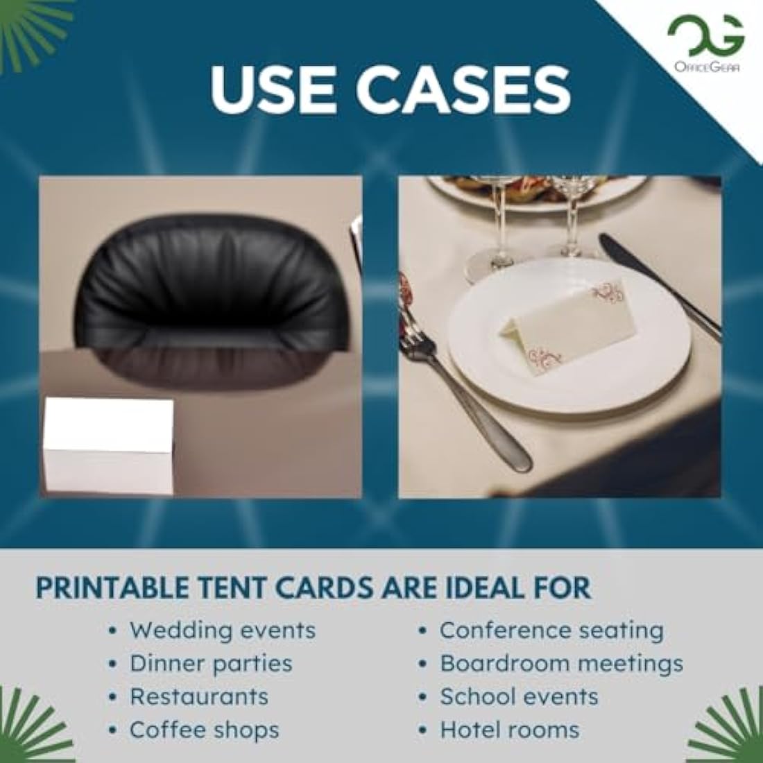 OfficeGear Medium Tent Cards 4-up [250 Sheets - 1000 Cards] 52x148.5mm Printable A4 170gsm Scored Folding Table Top Name Place Cards for Hotels Weddings Conference Events Incl Design Template