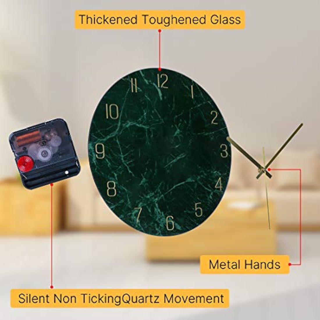 VIKMARI Glass Wall Clock Silent Non Ticking Wall Clocks- 12 Inch Quality Quartz Battery Operated Round Easy to Read Home/Office/Classroom/School Clock (Dark Green)