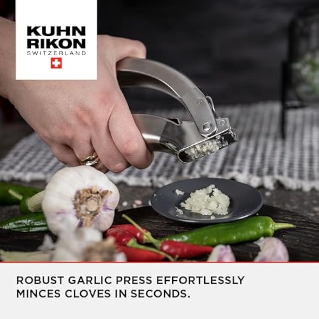 Kuhn Rikon Garlic Press, Stainless Steel Garlic Crusher Press. Dishwasher Safe Garlic Chopper. Durable Garlic Mincer. Garlic Press Crusher – 3 Year Kuhn Rikon Kitchen Accessories Guarantee