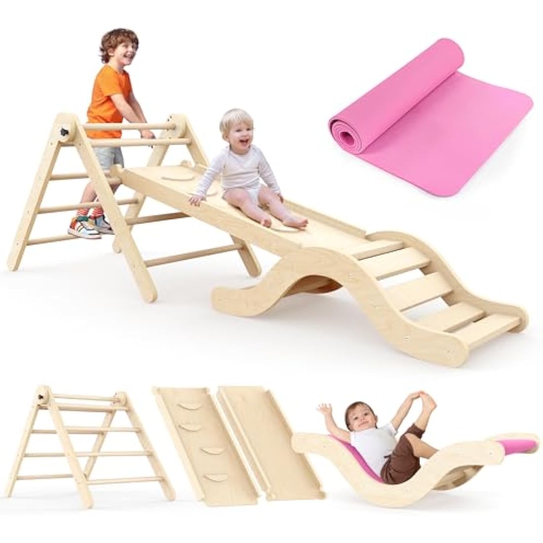 Montessori Indoor Playset: 7-in-1 Climbing Frame with Slide, Arch & Mat for Toddlers and Children (1-3 Years)