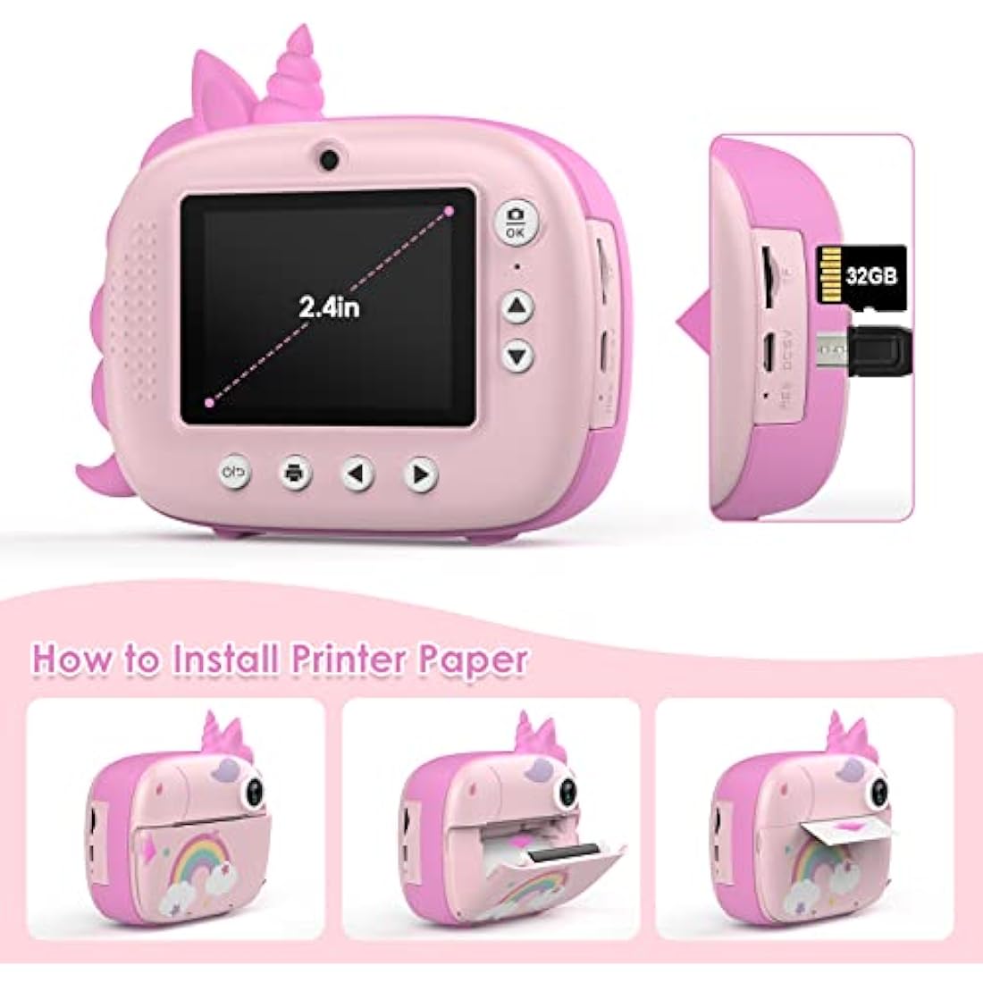HiMont Kids Camera Instant Print, Digital Camera for Kids with No Ink Print Paper & 32G TF Card, Selfie Video Camera with Color Pens for DIY, Fun Gift for Girls Boys 3-14 Years Old (Pink)
