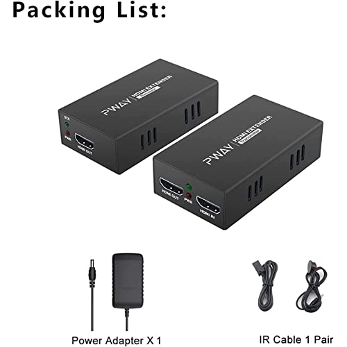 PWAY PW-HT225PIR HDMI Extender 195ft/60m Transmission over Single Cat5e/6/7 Full HD 1080P Support IR Control Loop out 3D EDID Function