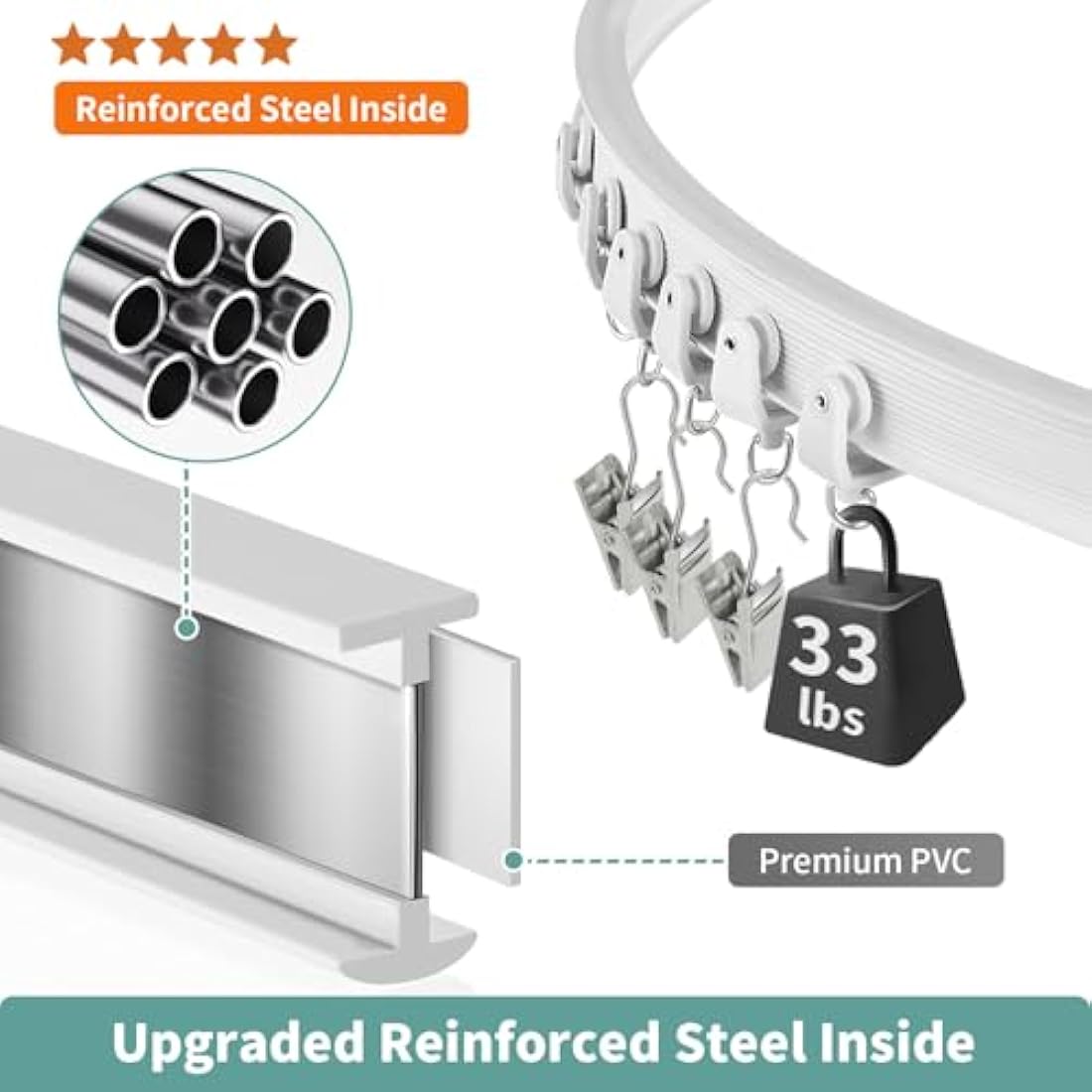Bendable Ceiling Curtain Track for Bay Window, 20FT/6M Flexible Curved Curtain Rail Ceiling Wall Mount Heavy Duty Plastic Curtain Rails Track System for Bed Room Divider, White