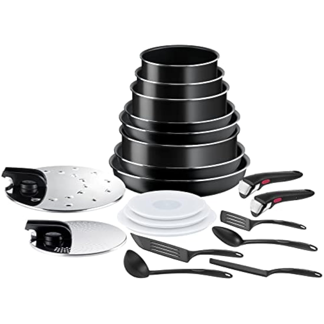 Tefal Ingenio Easy On 20 Piece Set, Pots & Pans Set, Stackable, Easy Cleaning, Non-Stick Coating, Removable Handle, Heat Indicator, All hobs Compatible excluding Induction, L1599402