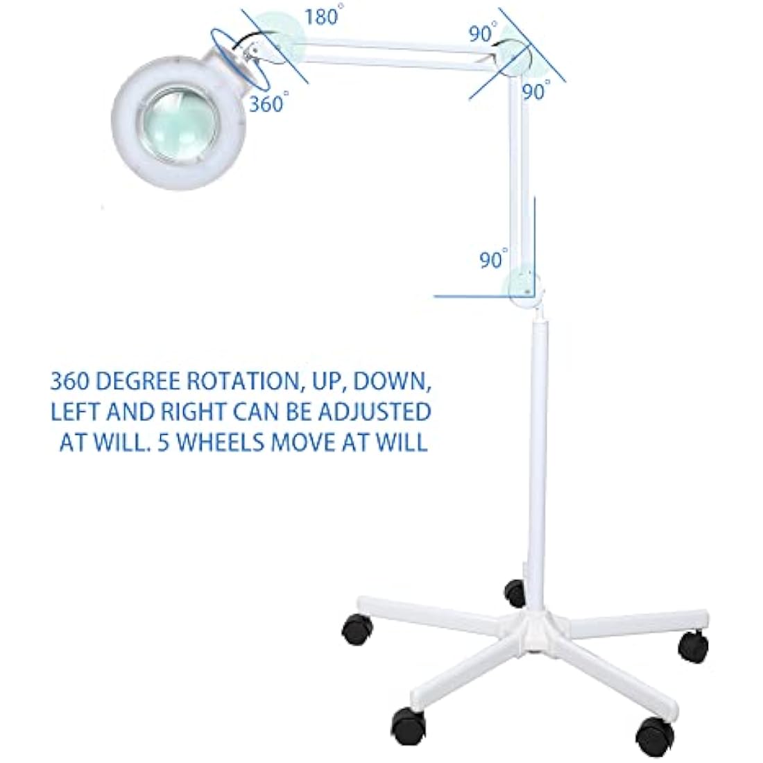 Sanqiao 5X Magnifying Vertical Lamp Floor Stand LED Magnifier Lamp Adjustable Beauty Light Beauty Salon Tattoo Nail Skin White