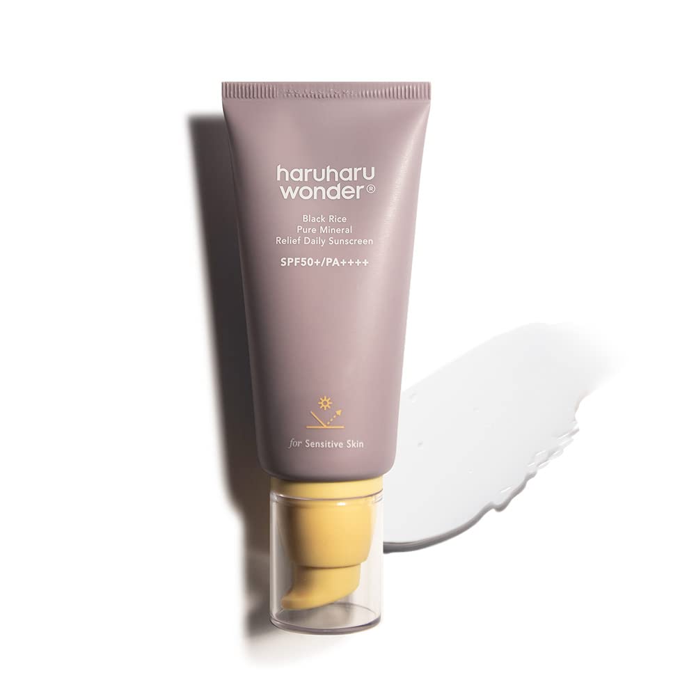 haruharu wonder Black Rice Pure Mineral Relief Daily Sunscreen, SPF50+/PA++++, Broad Spectrum UVA/UVB, Hyaluronic Acid, Niacinamide, Daily Sunscreen,