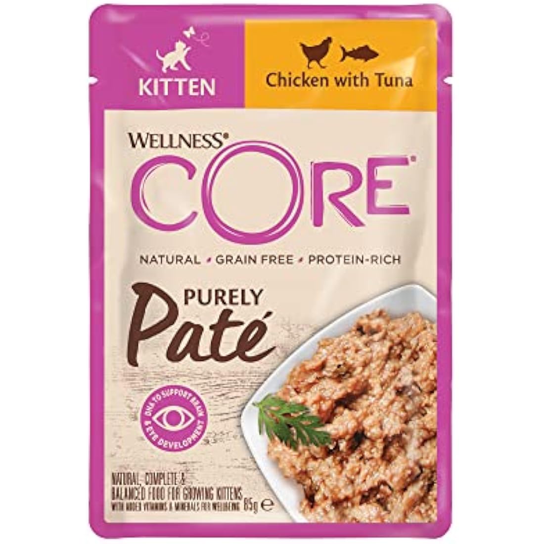 Wellness CORE Purely Paté Kitten, 24 x 85g, Chicken & Tuna, Kitten Food Wet, Smooth Cat Pate, All-Natural, Grain-Free, High Meat Content, Protein-Rich, Limited Ingredient Recipe