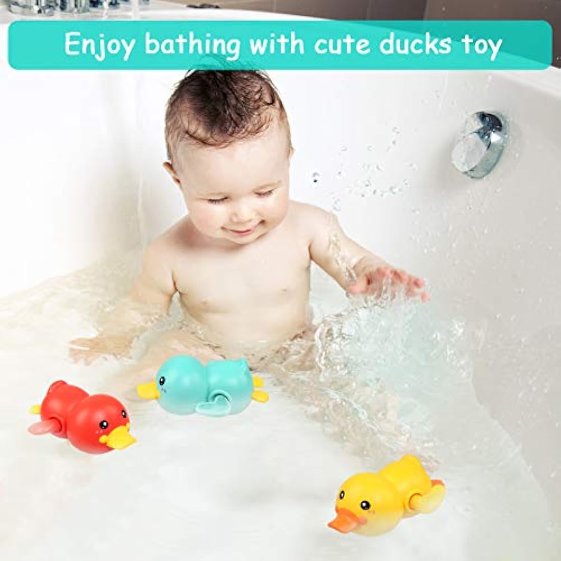 BelleStyle Baby Bath Toys, Bathtub Toys, Wind Up Paddling Pool Toys Set, Floating Swimming Ducks for Boys Girls 1 2 3 Years Old, Baby Shower Bathtime Fun Water Toys Pack of 3