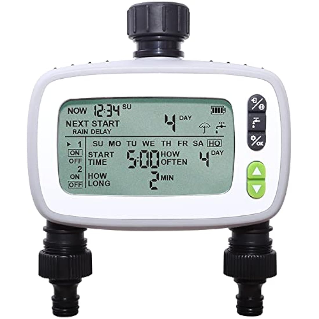 Aqualin Watering Irrigation System Sprinkler Water Hose Timer 2 Zone with FSTN Large LCD Screen for Garden Plants