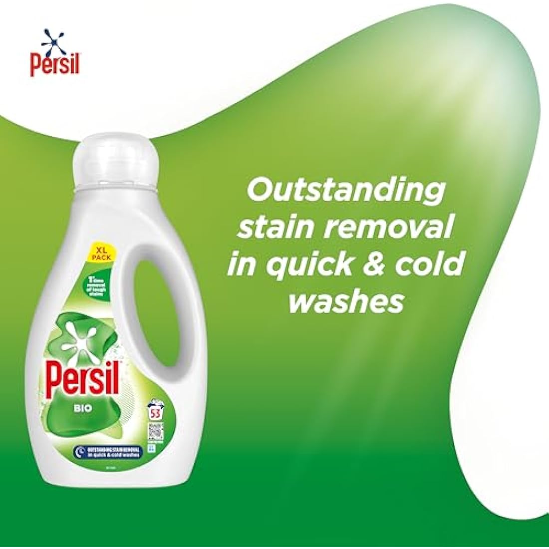 Persil Bio Laundry Washing Liquid Detergent 1st time removal of tough stains outstanding stain removal in quick & cold washes 53 washes (1.431 L)