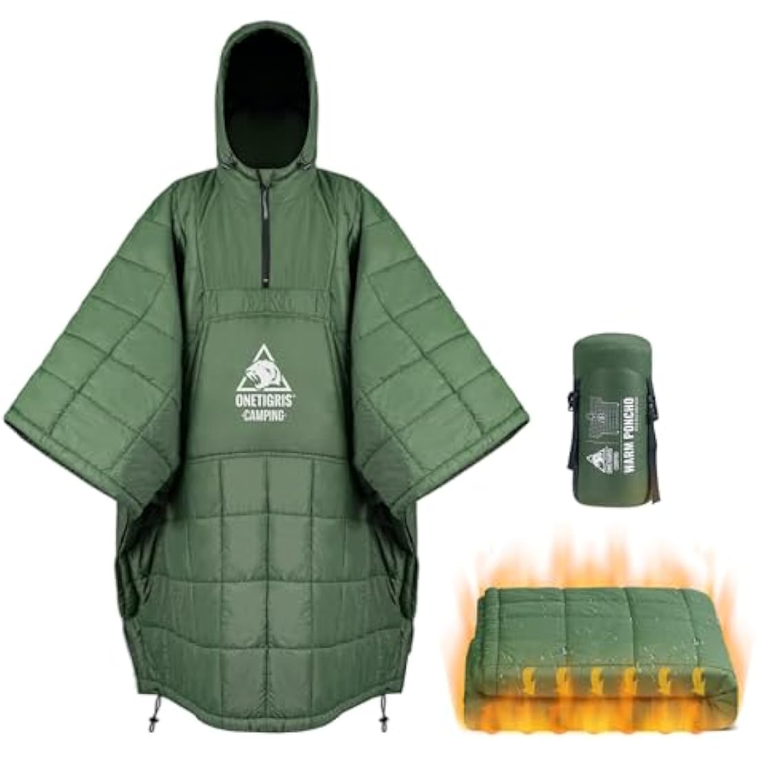 OneTigris Camping Blanket Poncho with Recycled 3M Thinsulate Insulation,Wearable Hoodie Blanket | Ultralight Water-Resistant Warm Camping Blanket for Outdoor, Hiking, Stadium