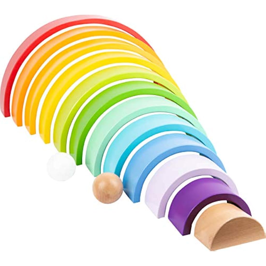 Small Foot 11412 XL Rainbow Wooden Building Blocks, 12-Piece Arch with 2 Balls for Kindergarten and Education Toys, Multicolored