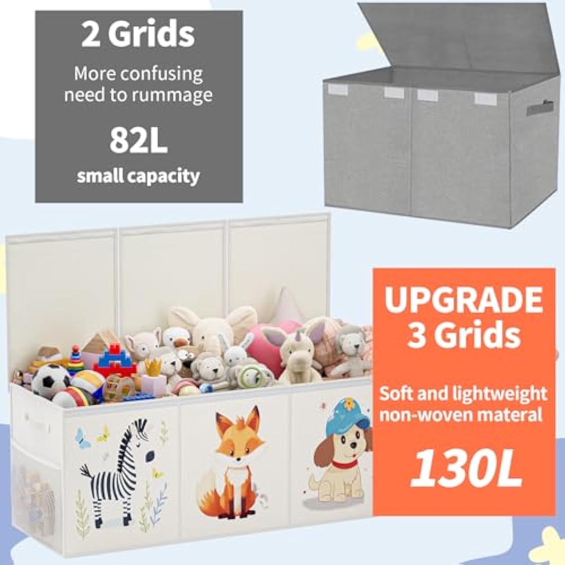 Restorgan Extra Large Toy Box Storage – Collapsible Sturdy Toy Storage Organizer with Lids, Cute Toy Chest Organizer for Boys Girls, Large Kids Toy box Bins for Playroom, Bedroom, Nursery (Beige)